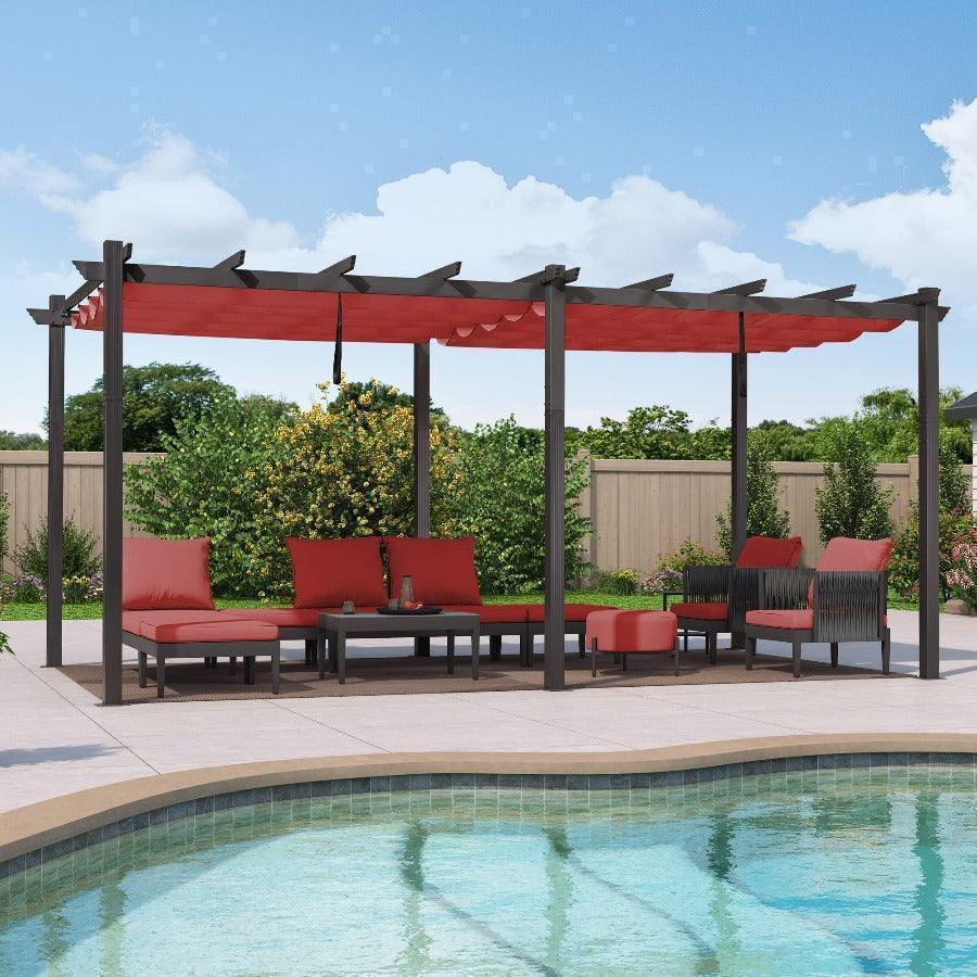 PURPLE LEAF Outdoor Pergola with Retractable Canopy Aluminum Shelter for Porch Garden  Beach Shade Pavilion Pergola Modern Backyard Deck