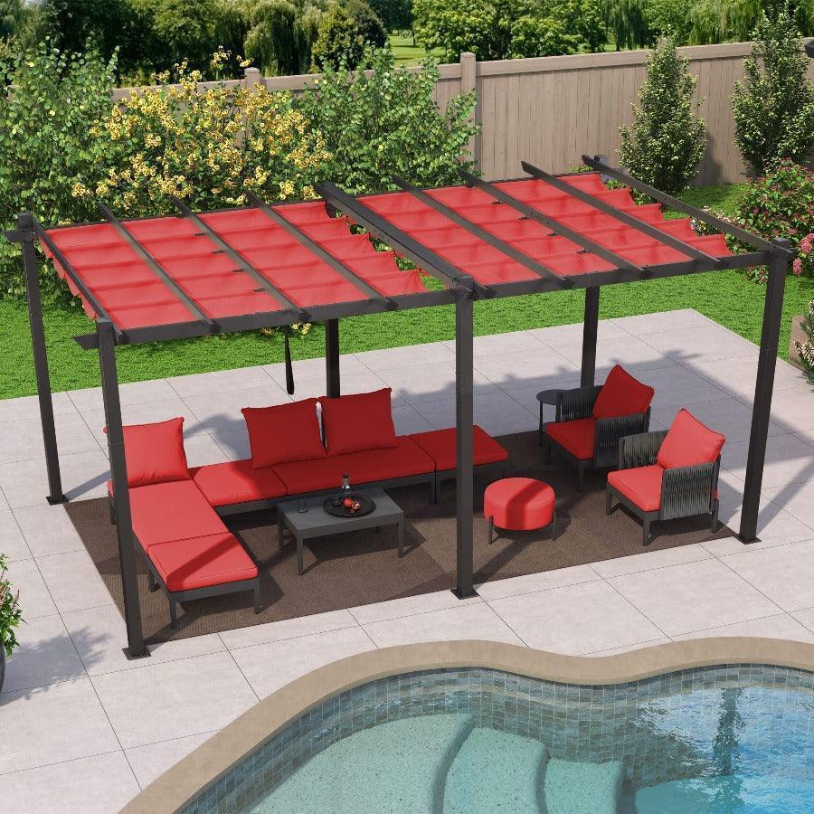 PURPLE LEAF Outdoor Pergola with Retractable Canopy Aluminum Shelter for Porch Garden  Beach Shade Pavilion Pergola Modern Backyard Deck