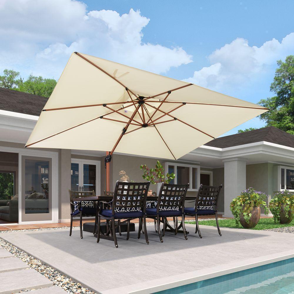 PURPLE LEAF 9 x 12 / 10 x 13 ft Rectangular Patio Umbrella Aluminum Cantilever Umbrella in Wood Color