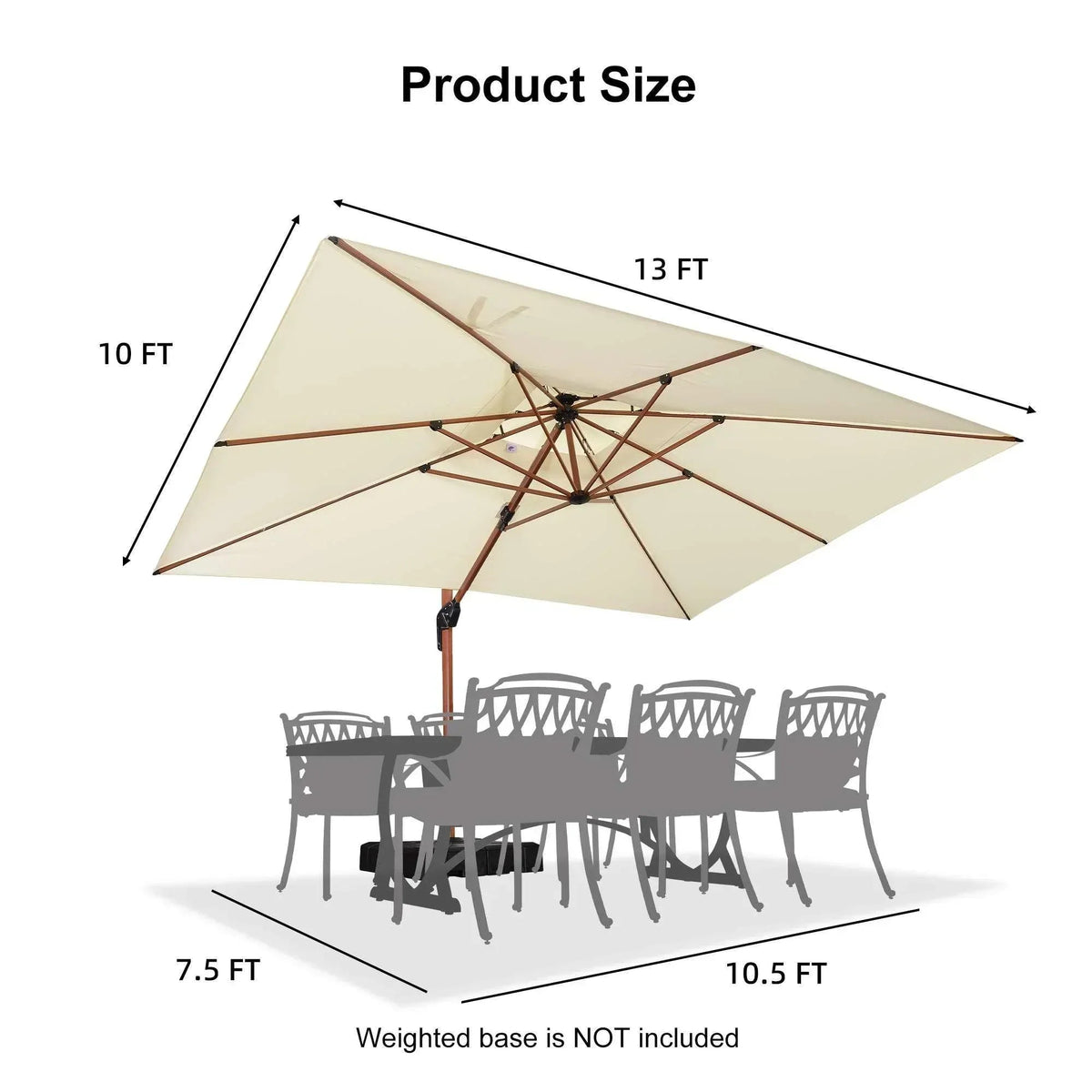PURPLE LEAF 9 x 12 / 10 x 13 ft Rectangular Patio Umbrella Aluminum Cantilever Umbrella in Wood Color