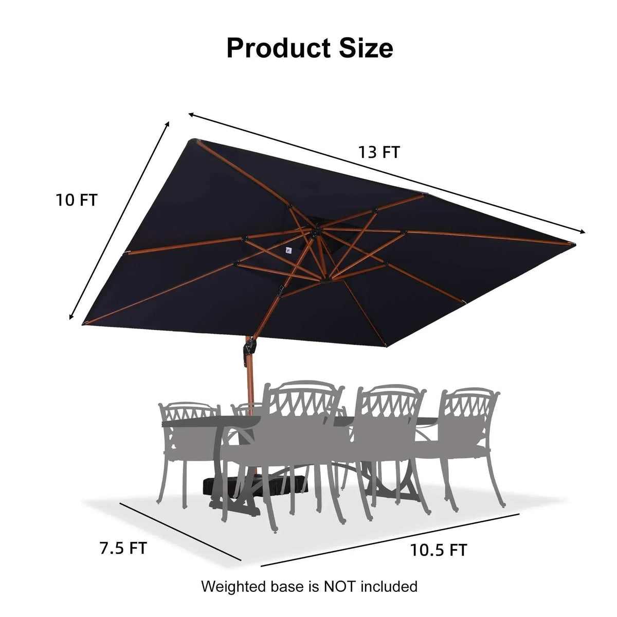 PURPLE LEAF 9 x 12 / 10 x 13 ft Rectangular Patio Umbrella Aluminum Cantilever Umbrella in Wood Color