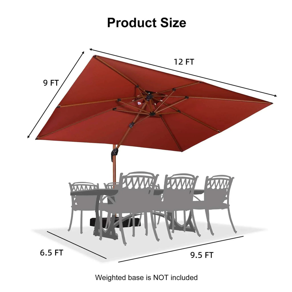 PURPLE LEAF 9 x 12 / 10 x 13 ft Rectangular Patio Umbrella Aluminum Cantilever Umbrella in Wood Color