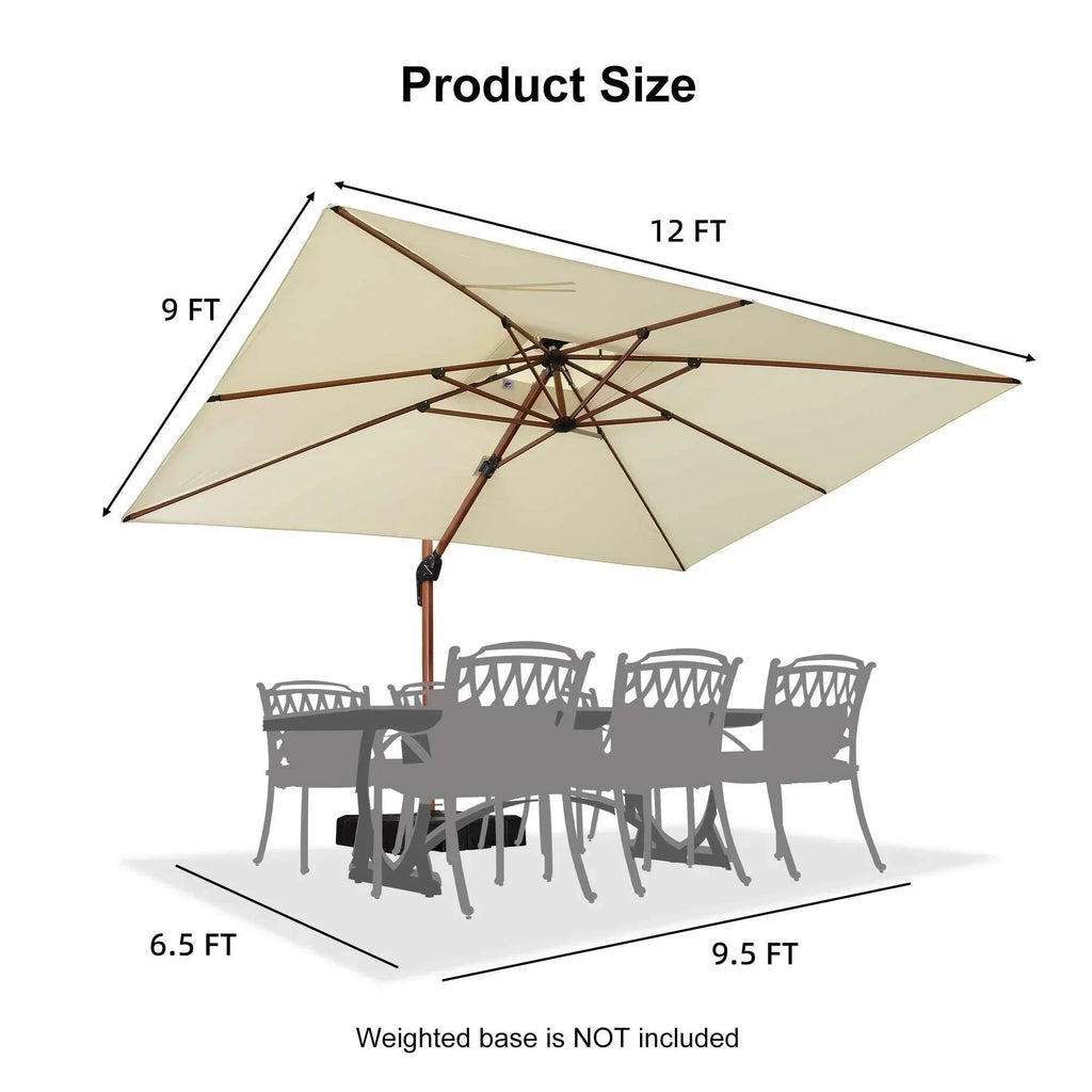 PURPLE LEAF 9 x 12 / 10 x 13 ft Rectangular Patio Umbrella Aluminum Cantilever Umbrella in Wood Color
