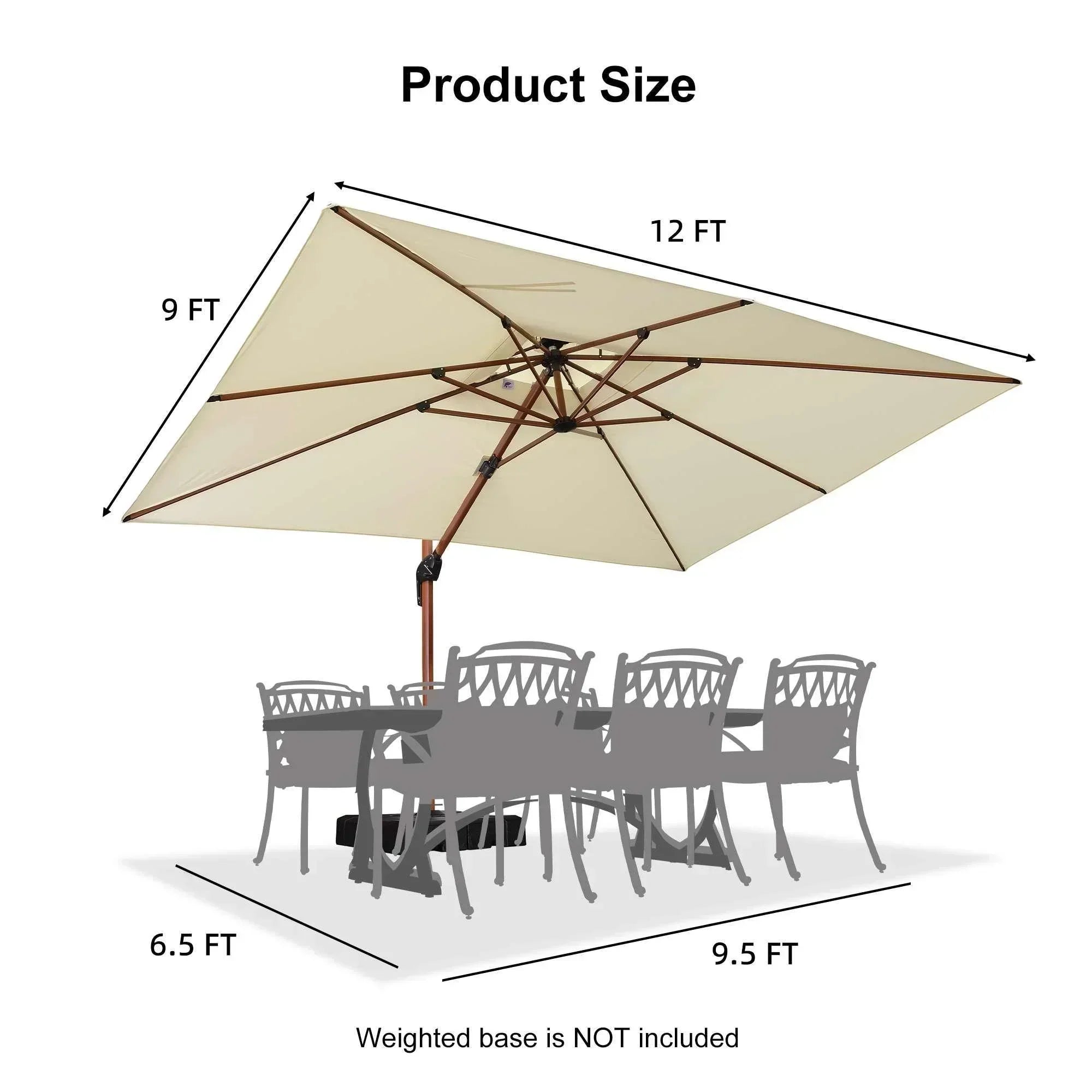 PURPLE LEAF 9 x 12 / 10 x 13 ft Rectangular Patio Umbrella Aluminum Cantilever Umbrella in Wood Color
