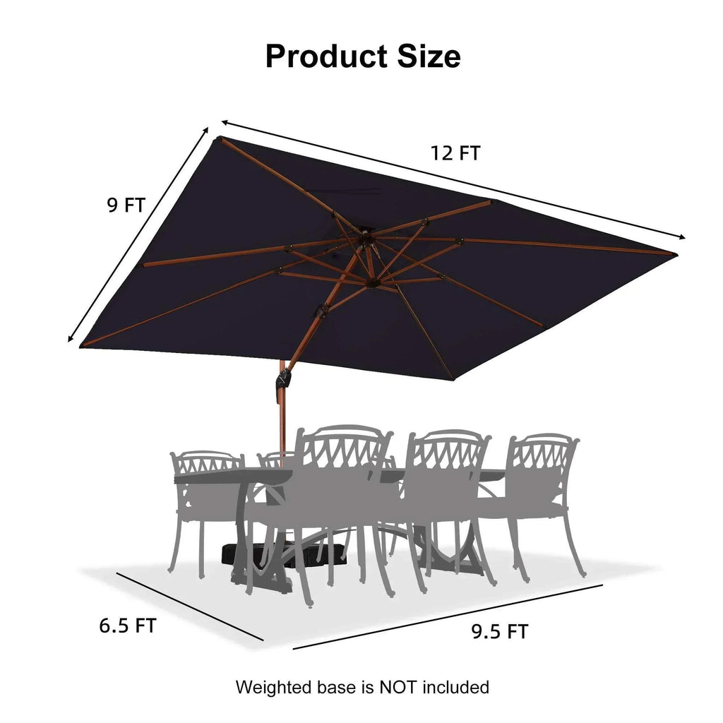 PURPLE LEAF 9 x 12 / 10 x 13 ft Rectangular Patio Umbrella Aluminum Cantilever Umbrella in Wood Color