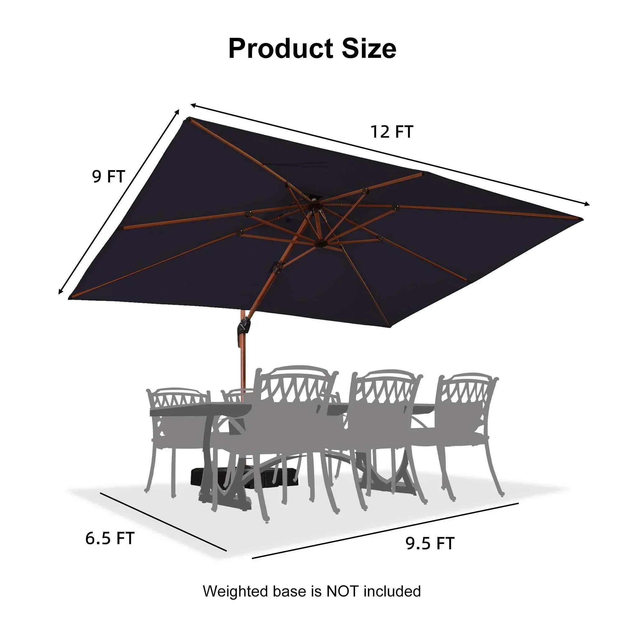 PURPLE LEAF 9 x 12 / 10 x 13 ft Rectangular Patio Umbrella Aluminum Cantilever Umbrella in Wood Color