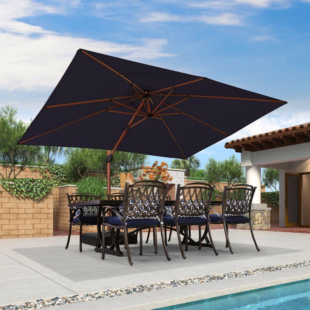 PURPLE LEAF 9 x 12 / 10 x 13 ft Rectangular Patio Umbrella Aluminum Cantilever Umbrella in Wood Color
