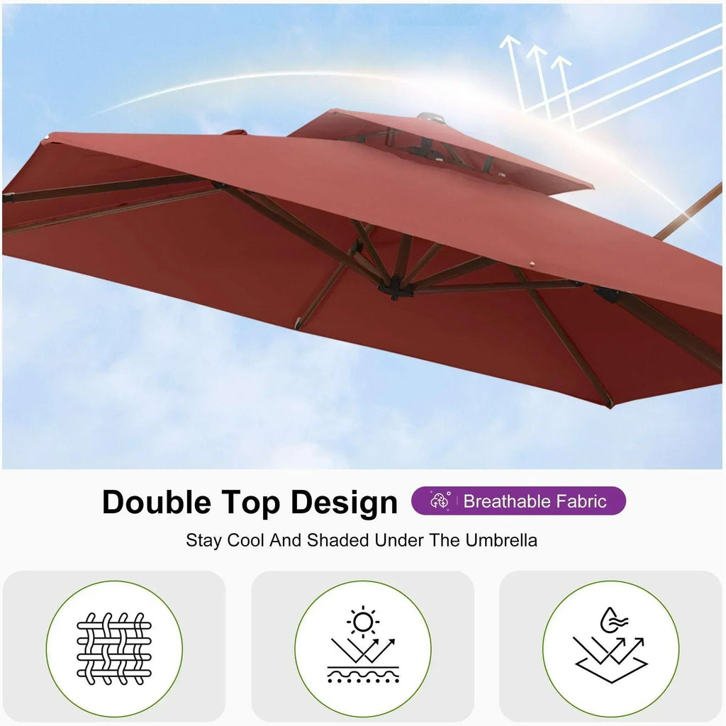 PURPLE LEAF 9 x 12 / 10 x 13 ft Rectangular Patio Umbrella Aluminum Cantilever Umbrella in Wood Color