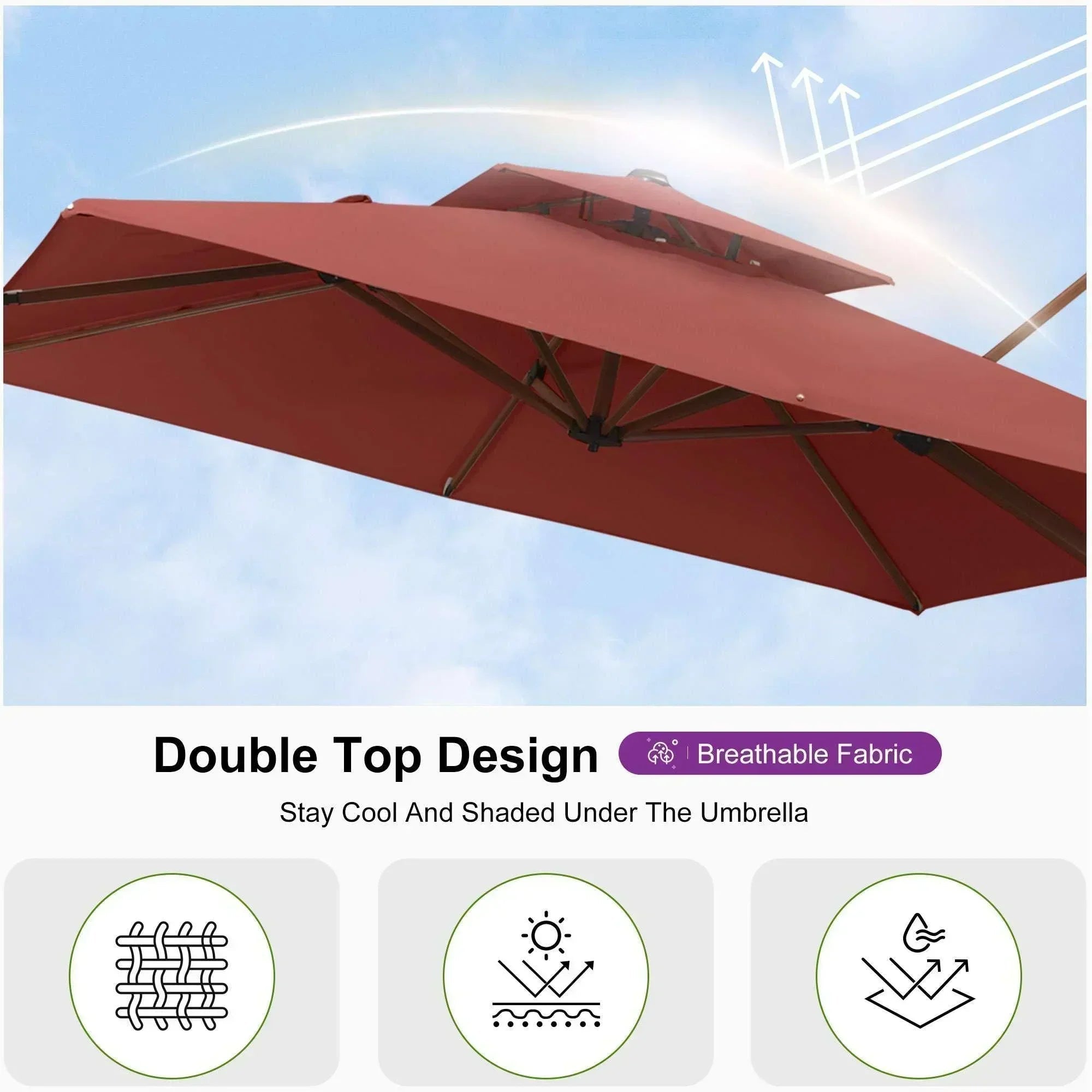 PURPLE LEAF 9 x 12 / 10 x 13 ft Rectangular Patio Umbrella Aluminum Cantilever Umbrella in Wood Color