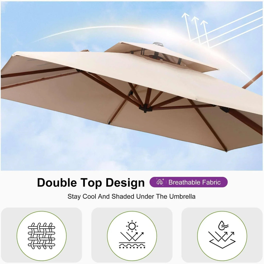 PURPLE LEAF 9 x 12 / 10 x 13 ft Rectangular Patio Umbrella Aluminum Cantilever Umbrella in Wood Color