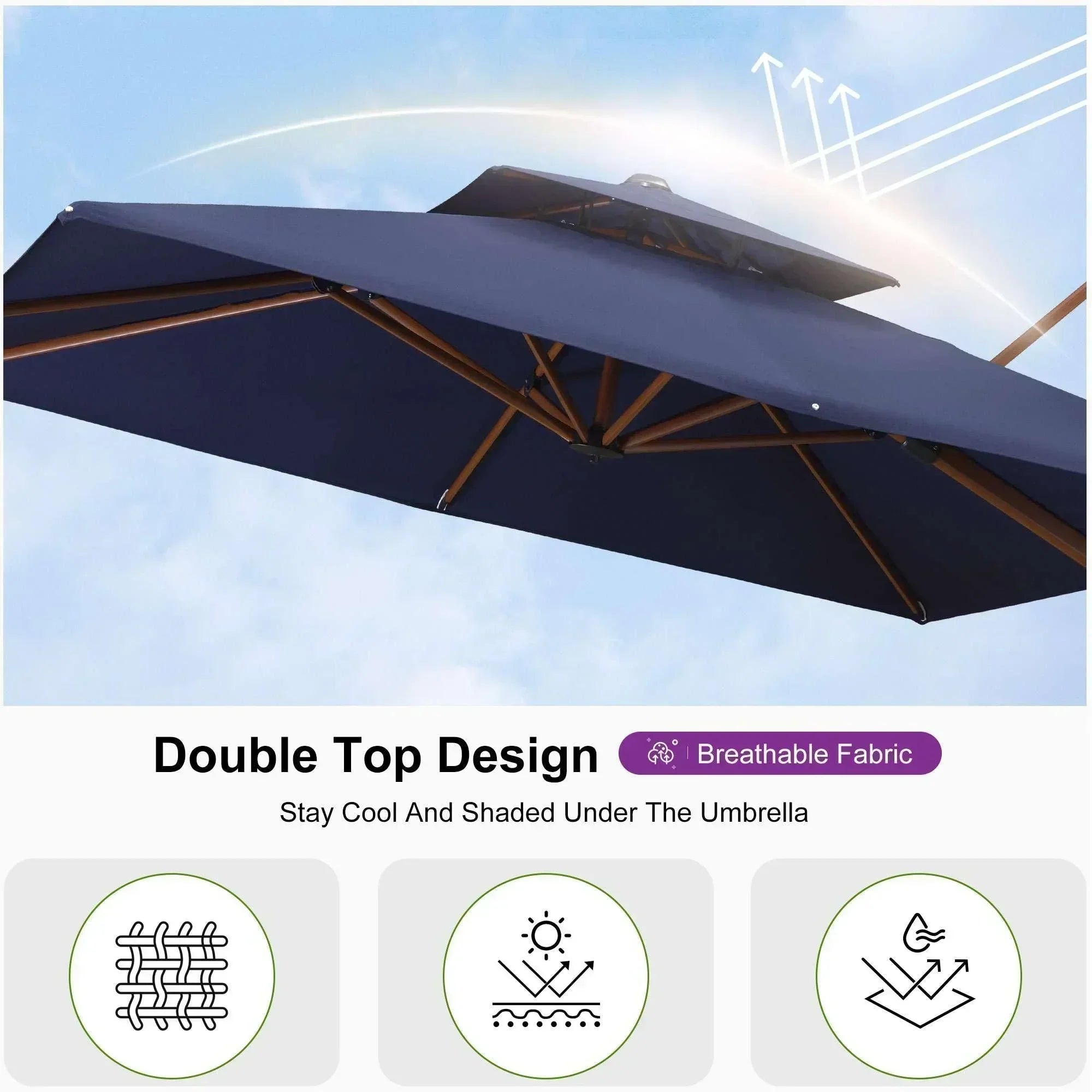 PURPLE LEAF 9 x 12 / 10 x 13 ft Rectangular Patio Umbrella Aluminum Cantilever Umbrella in Wood Color