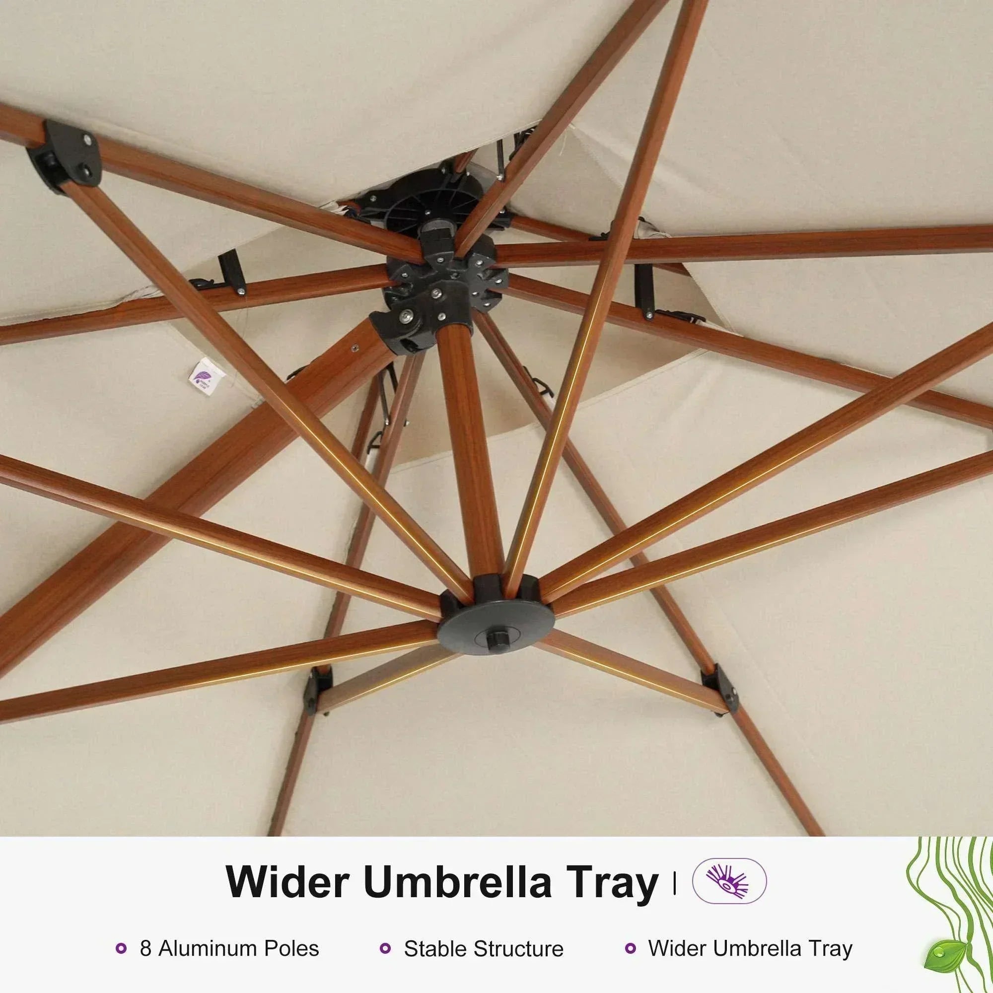PURPLE LEAF 9 x 12 / 10 x 13 ft Rectangular Patio Umbrella Aluminum Cantilever Umbrella in Wood Color