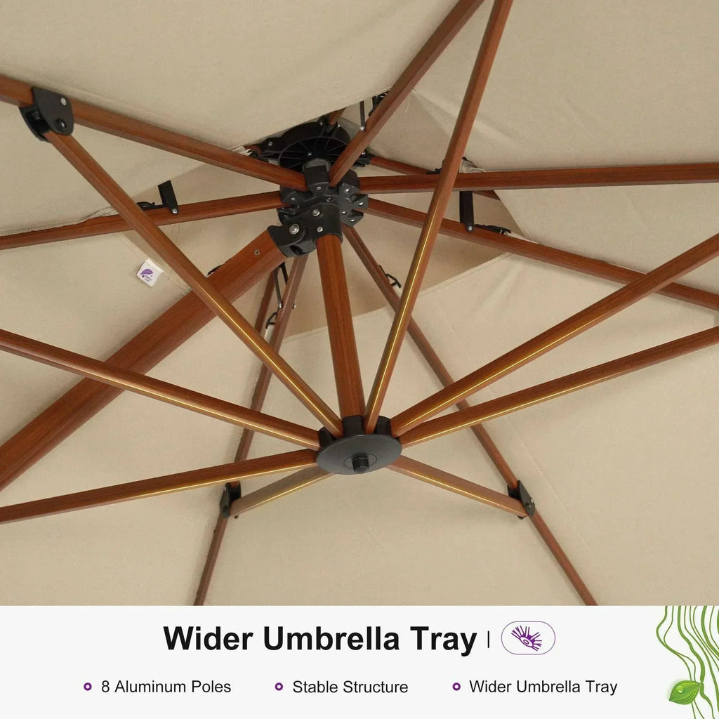 PURPLE LEAF 9 x 12 / 10 x 13 ft Rectangular Patio Umbrella Aluminum Cantilever Umbrella in Wood Color