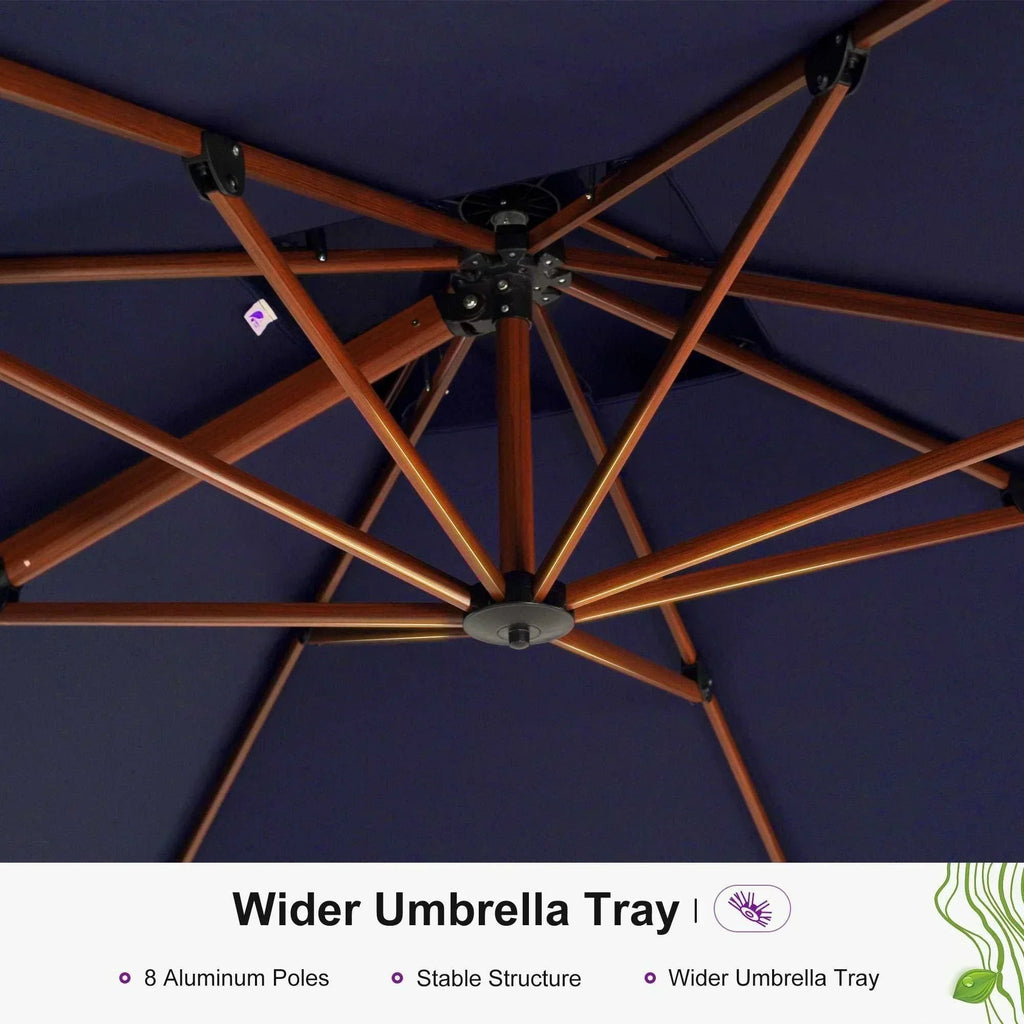 PURPLE LEAF 9 x 12 / 10 x 13 ft Rectangular Patio Umbrella Aluminum Cantilever Umbrella in Wood Color