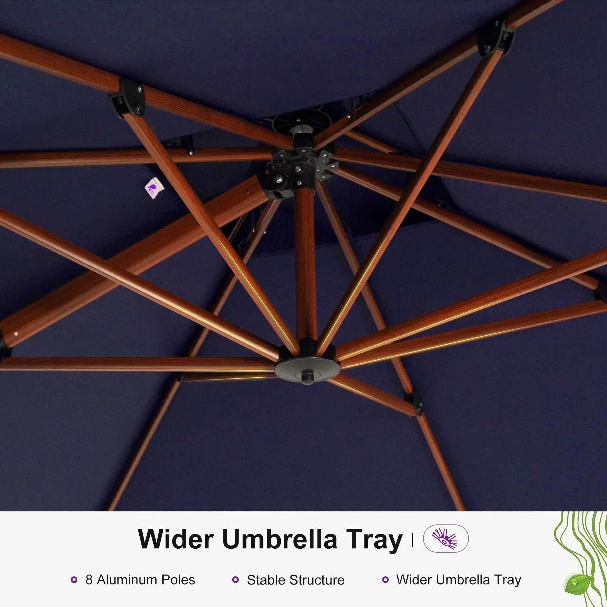 PURPLE LEAF 9 x 12 / 10 x 13 ft Rectangular Patio Umbrella Aluminum Cantilever Umbrella in Wood Color