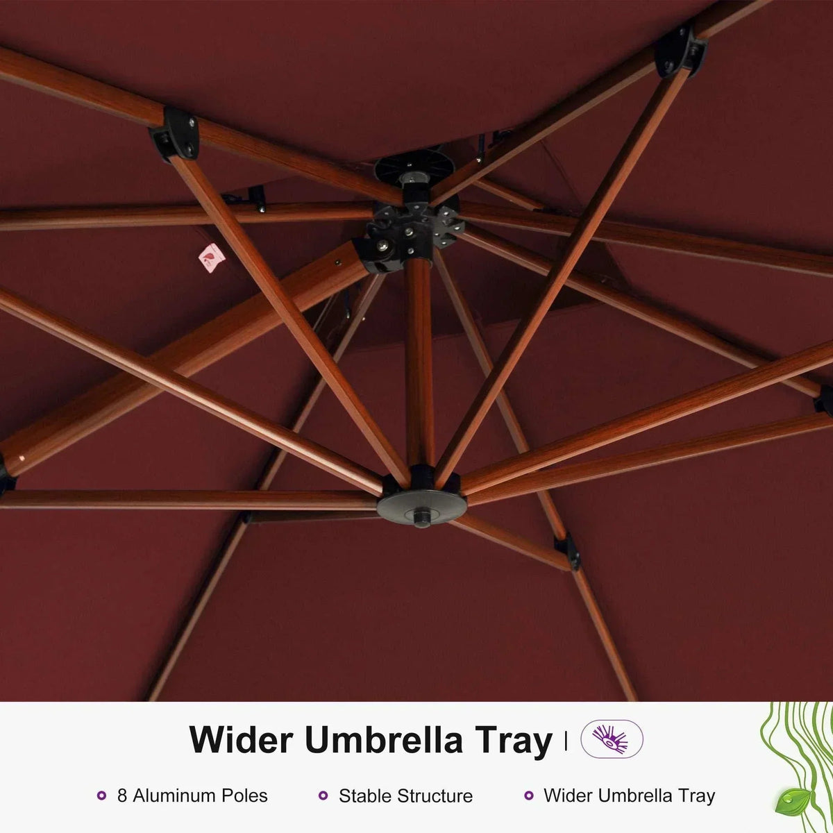 PURPLE LEAF 9 x 12 / 10 x 13 ft Rectangular Patio Umbrella Aluminum Cantilever Umbrella in Wood Color