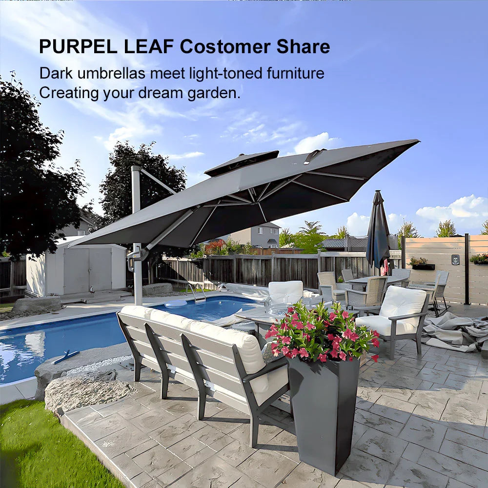PURPLE LEAF Outdoor Windproof Umbrella, Square Cantilever Umbrella Outside Patio
