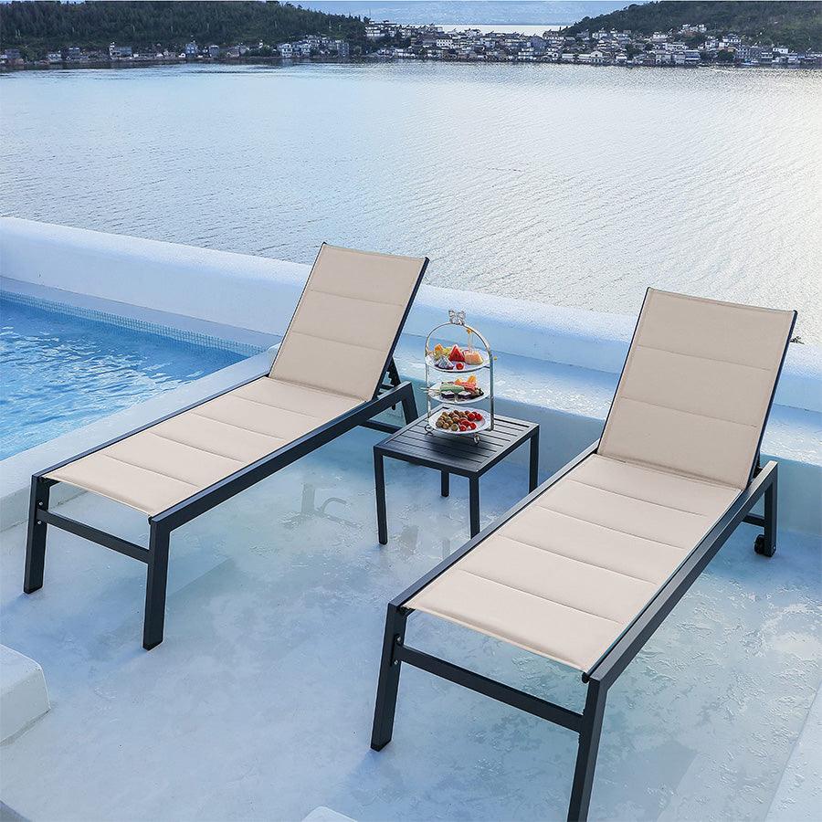【SALE】PURPLE LEAF Outdoor Chaise Lounge Aluminum with Side Table and Wheels Reclining Chair