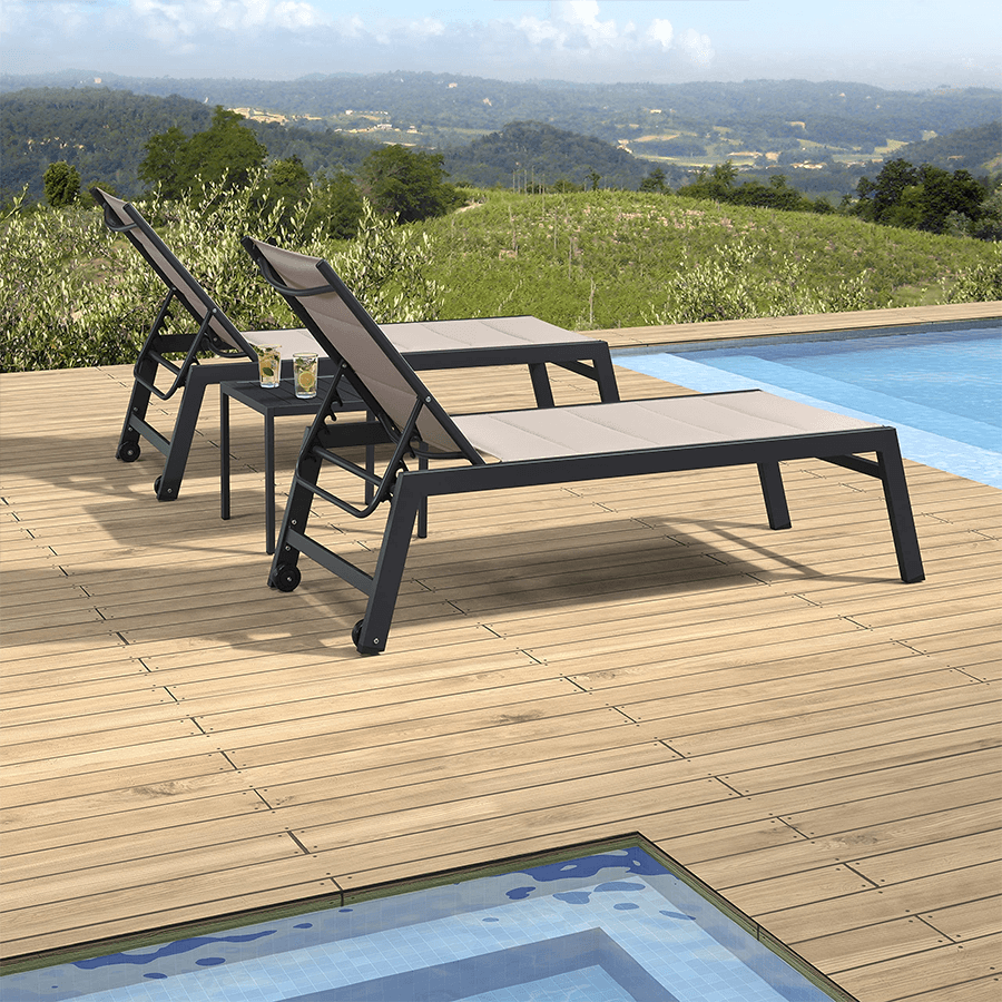 【SALE】PURPLE LEAF Outdoor Chaise Lounge Aluminum with Side Table and Wheels Reclining Chair
