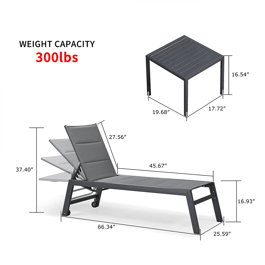 【SALE】PURPLE LEAF Outdoor Chaise Lounge Aluminum with Side Table and Wheels Reclining Chair