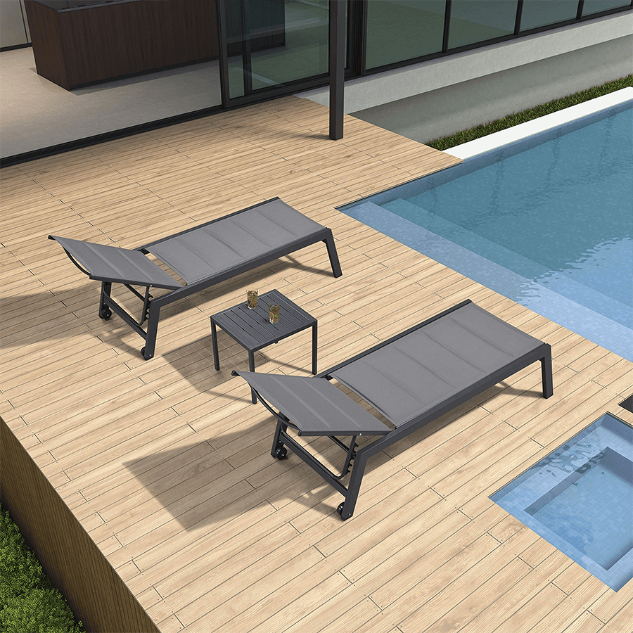 【SALE】PURPLE LEAF Outdoor Chaise Lounge Aluminum with Side Table and Wheels Reclining Chair