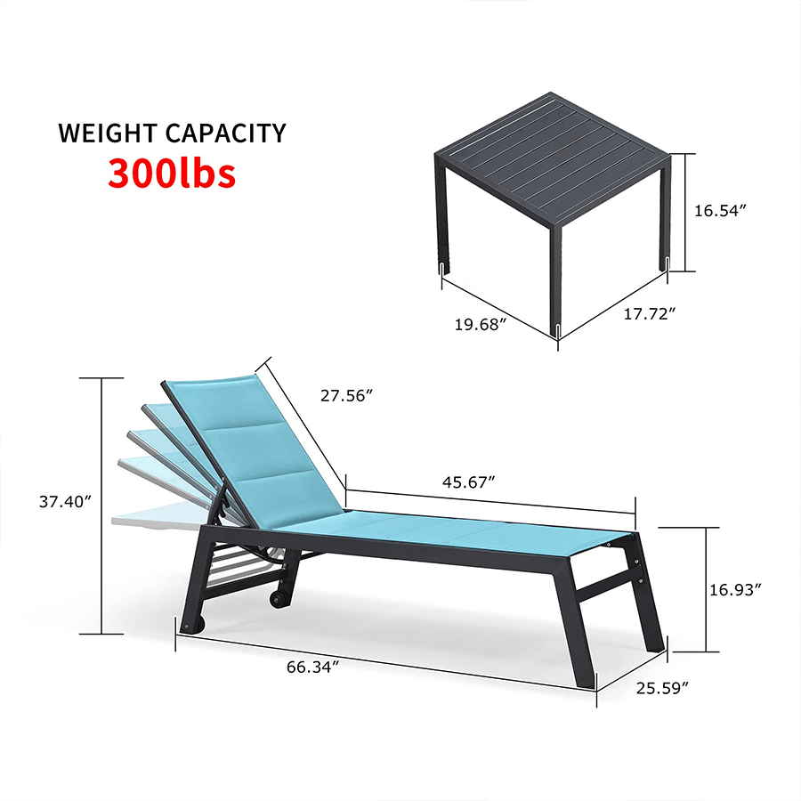 【SALE】PURPLE LEAF Outdoor Chaise Lounge Aluminum with Side Table and Wheels Reclining Chair