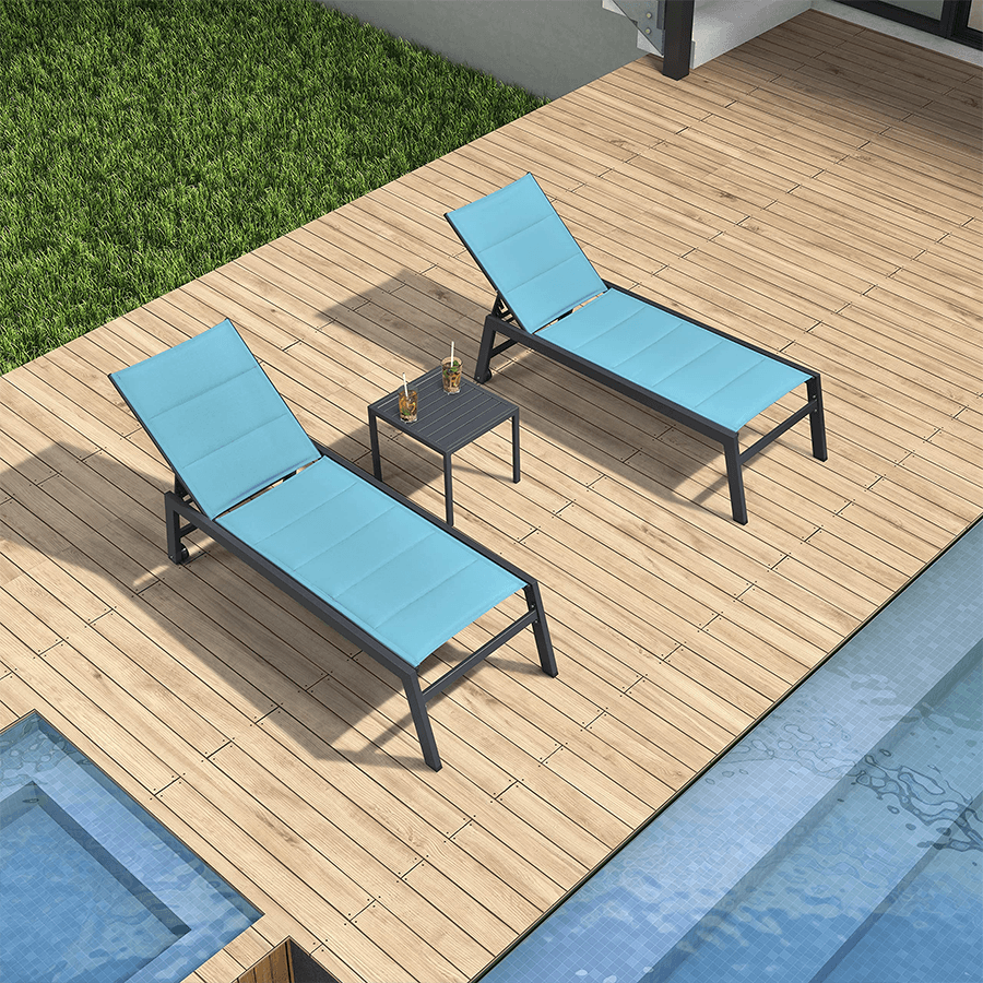 【SALE】PURPLE LEAF Outdoor Chaise Lounge Aluminum with Side Table and Wheels Reclining Chair