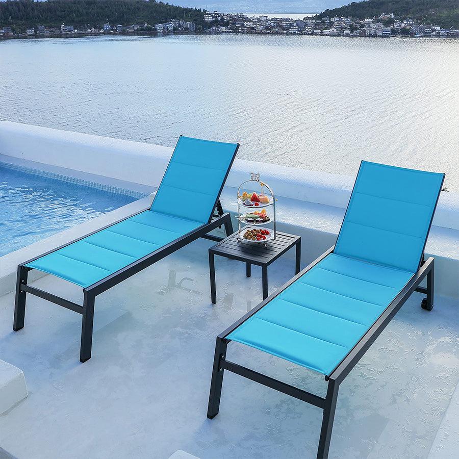 【SALE】PURPLE LEAF Outdoor Chaise Lounge Aluminum with Side Table and Wheels Reclining Chair