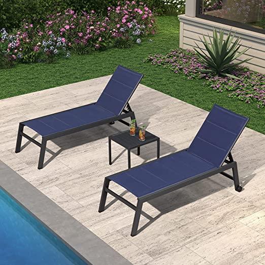 【SALE】PURPLE LEAF Outdoor Chaise Lounge Aluminum with Side Table and Wheels Reclining Chair