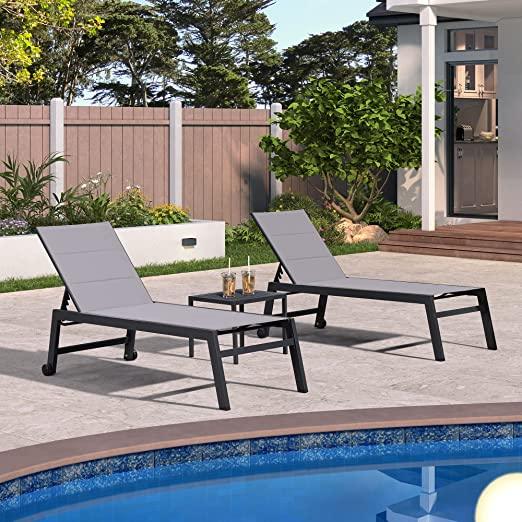 【SALE】PURPLE LEAF Outdoor Chaise Lounge Aluminum with Side Table and Wheels Reclining Chair