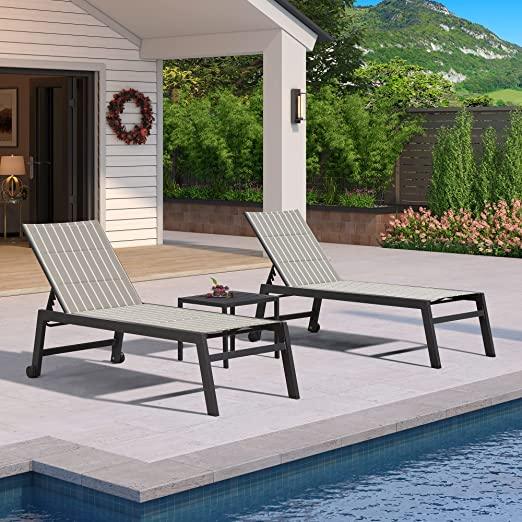 【SALE】PURPLE LEAF Outdoor Chaise Lounge Aluminum with Side Table and Wheels Reclining Chair