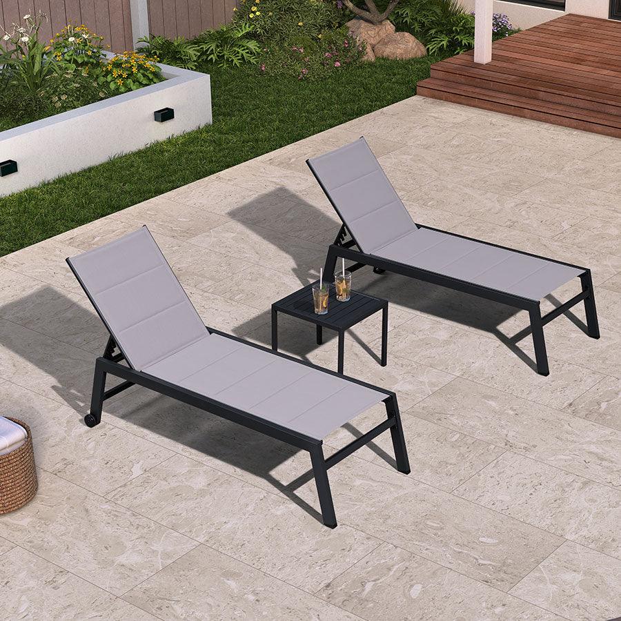 【SALE】PURPLE LEAF Outdoor Chaise Lounge Aluminum with Side Table and Wheels Reclining Chair