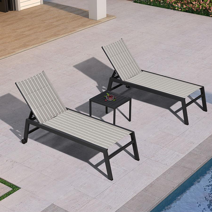 【SALE】PURPLE LEAF Outdoor Chaise Lounge Aluminum with Side Table and Wheels Reclining Chair