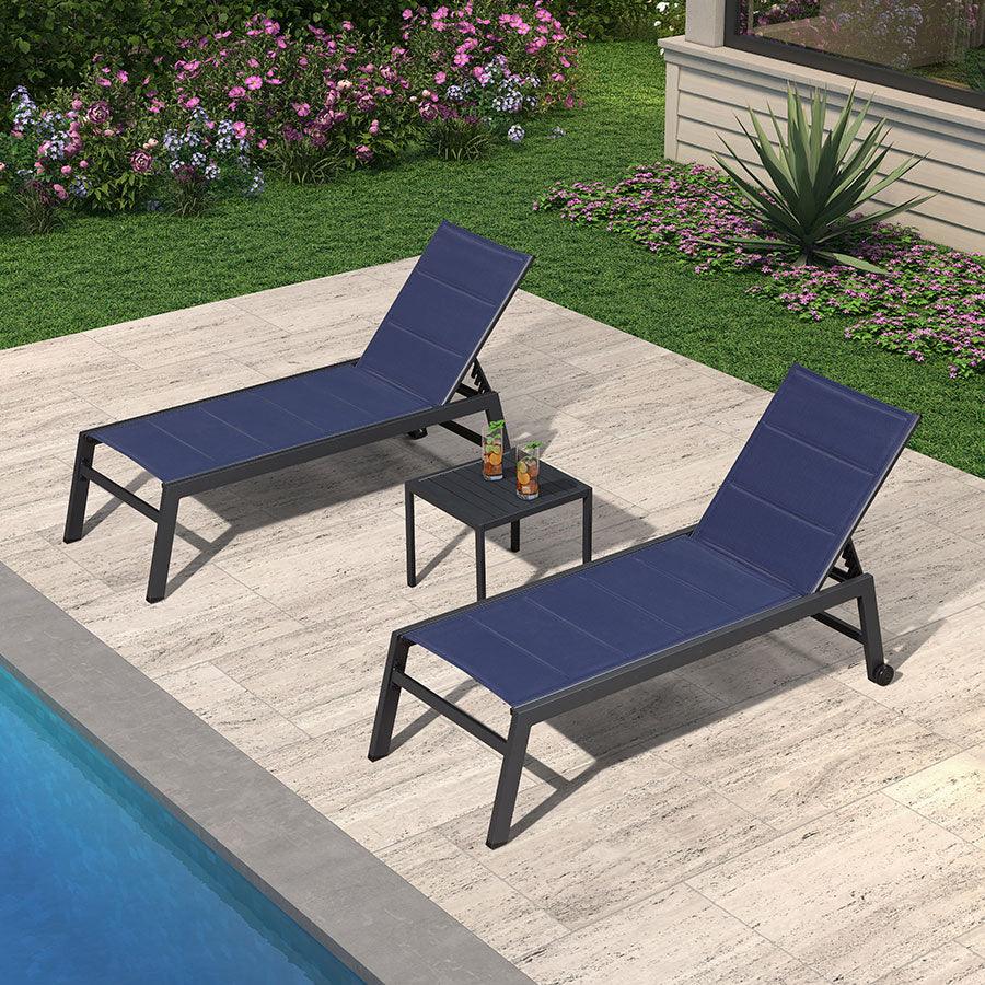 【SALE】PURPLE LEAF Outdoor Chaise Lounge Aluminum with Side Table and Wheels Reclining Chair