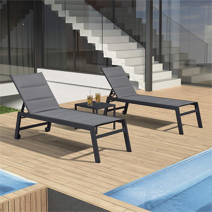 【SALE】PURPLE LEAF Outdoor Chaise Lounge Aluminum with Side Table and Wheels Reclining Chair