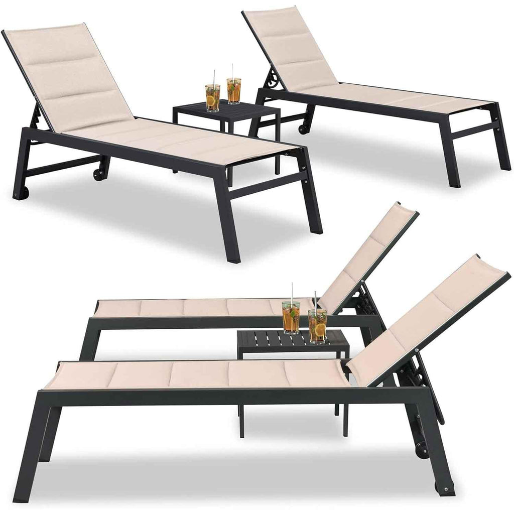【SALE】PURPLE LEAF Outdoor Chaise Lounge Aluminum with Side Table and Wheels Reclining Chair