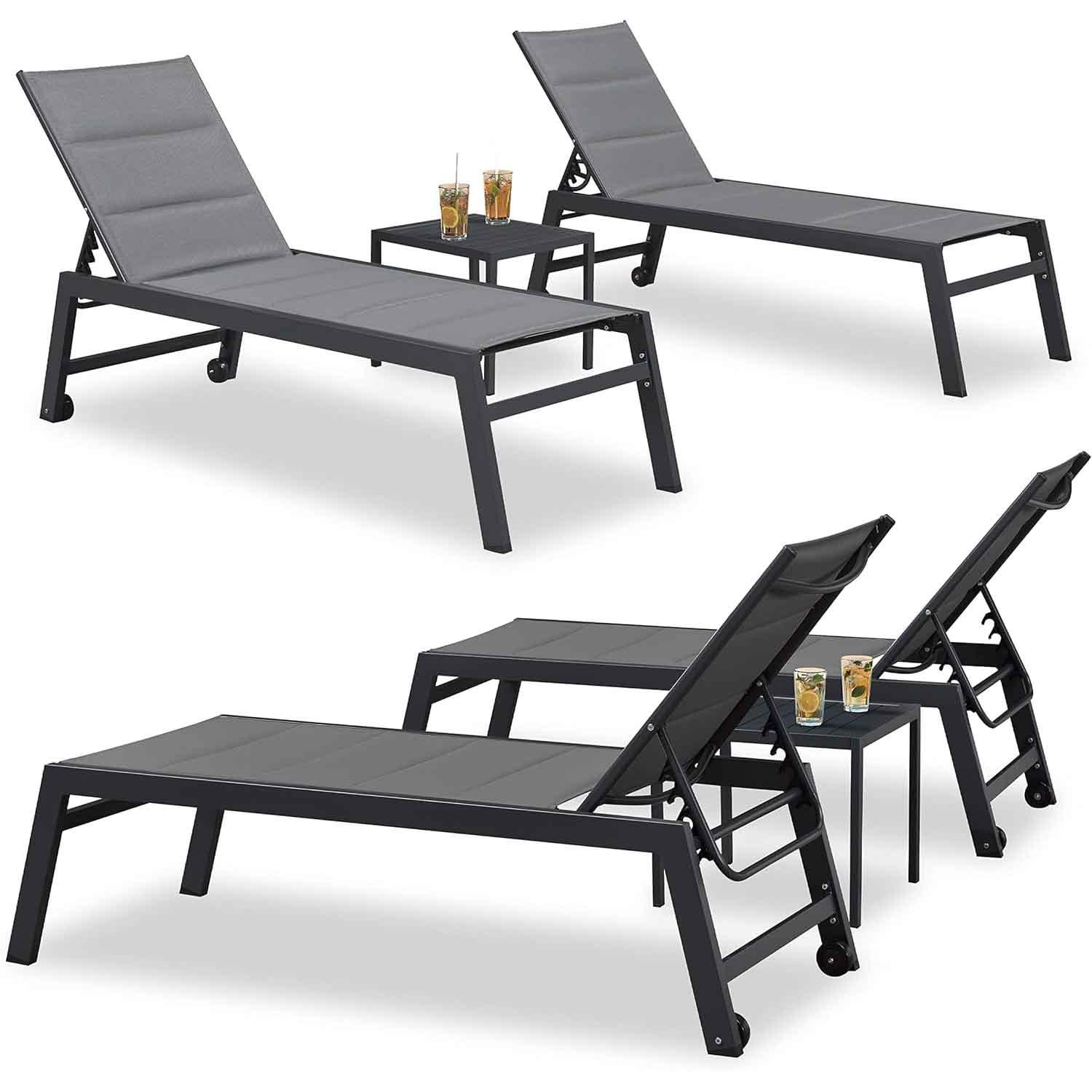 【SALE】PURPLE LEAF Outdoor Chaise Lounge Aluminum with Side Table and Wheels Reclining Chair