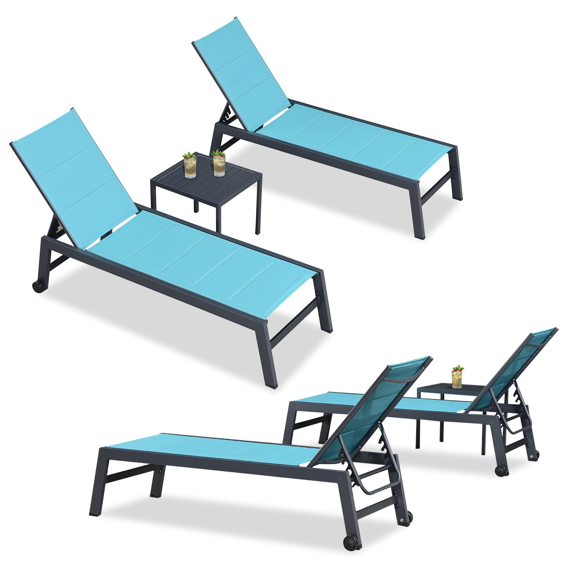 【SALE】PURPLE LEAF Outdoor Chaise Lounge Aluminum with Side Table and Wheels Reclining Chair