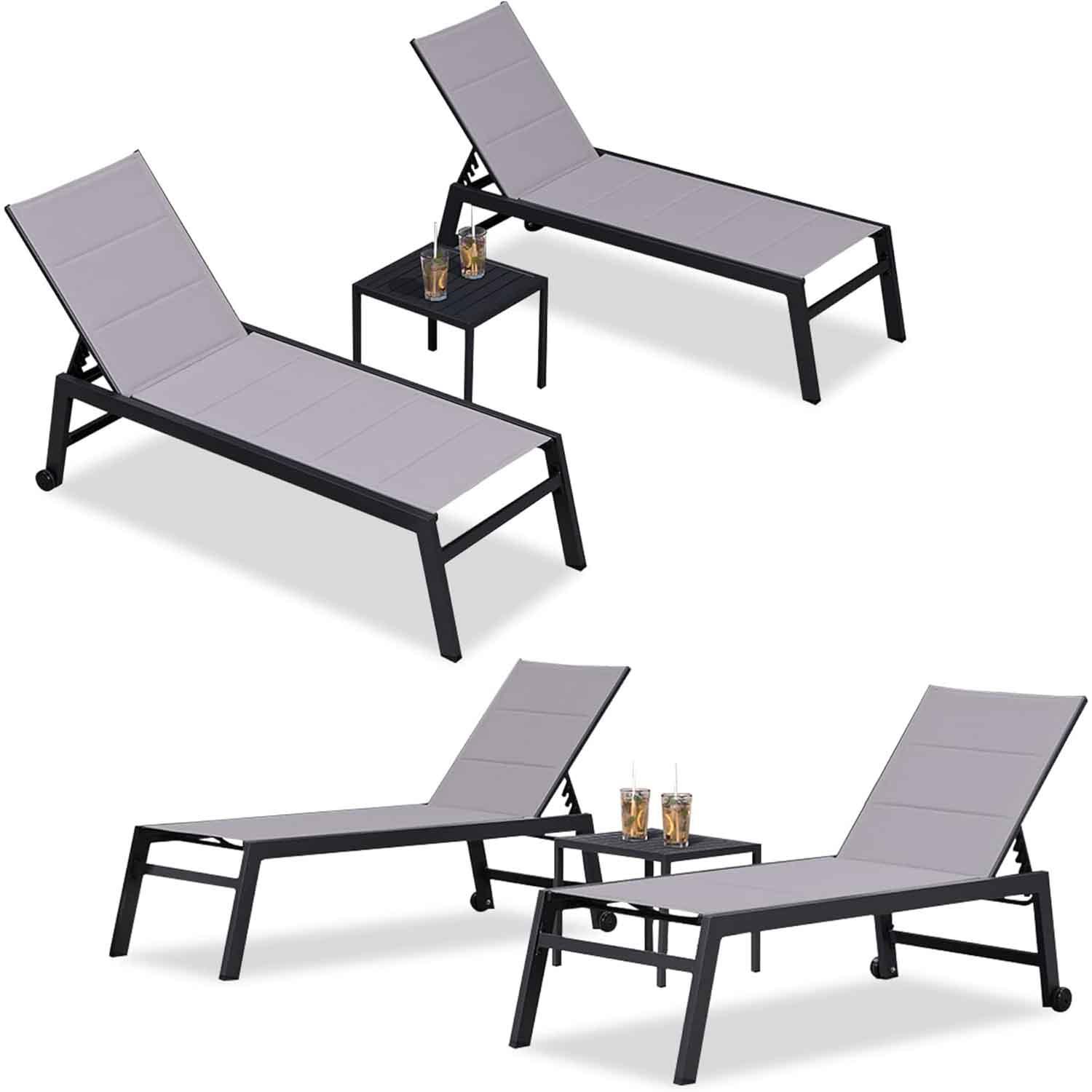 【SALE】PURPLE LEAF Outdoor Chaise Lounge Aluminum with Side Table and Wheels Reclining Chair