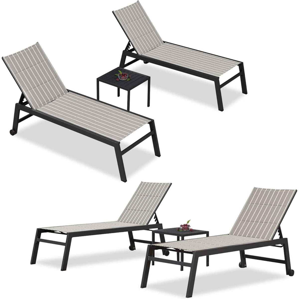 【SALE】PURPLE LEAF Outdoor Chaise Lounge Aluminum with Side Table and Wheels Reclining Chair