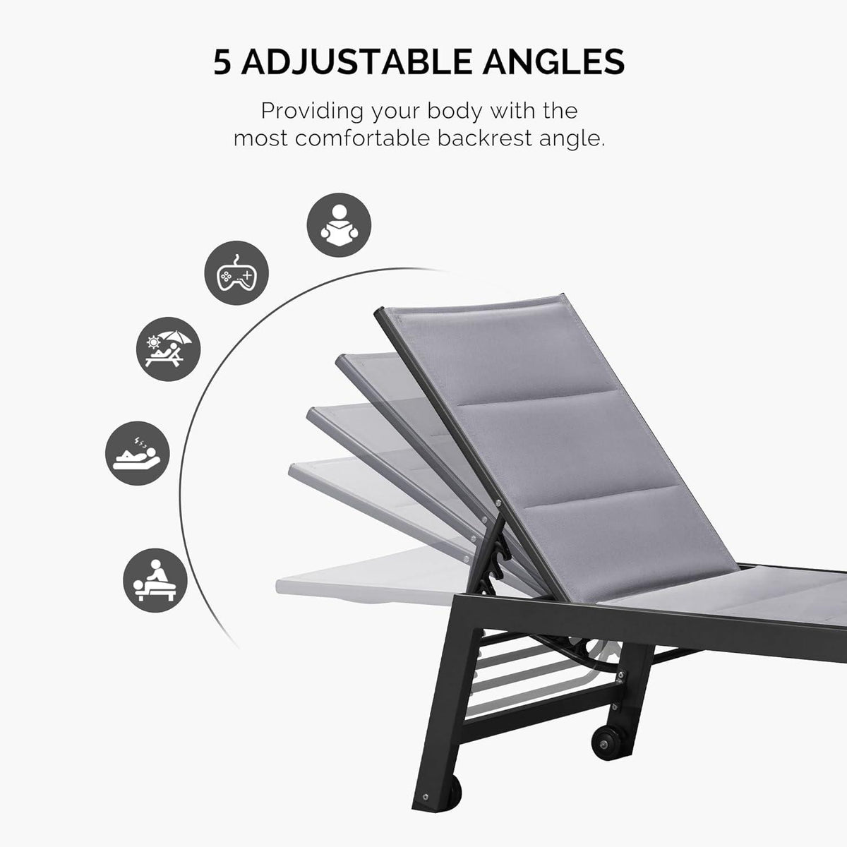 【SALE】PURPLE LEAF Outdoor Chaise Lounge Aluminum with Side Table and Wheels Reclining Chair