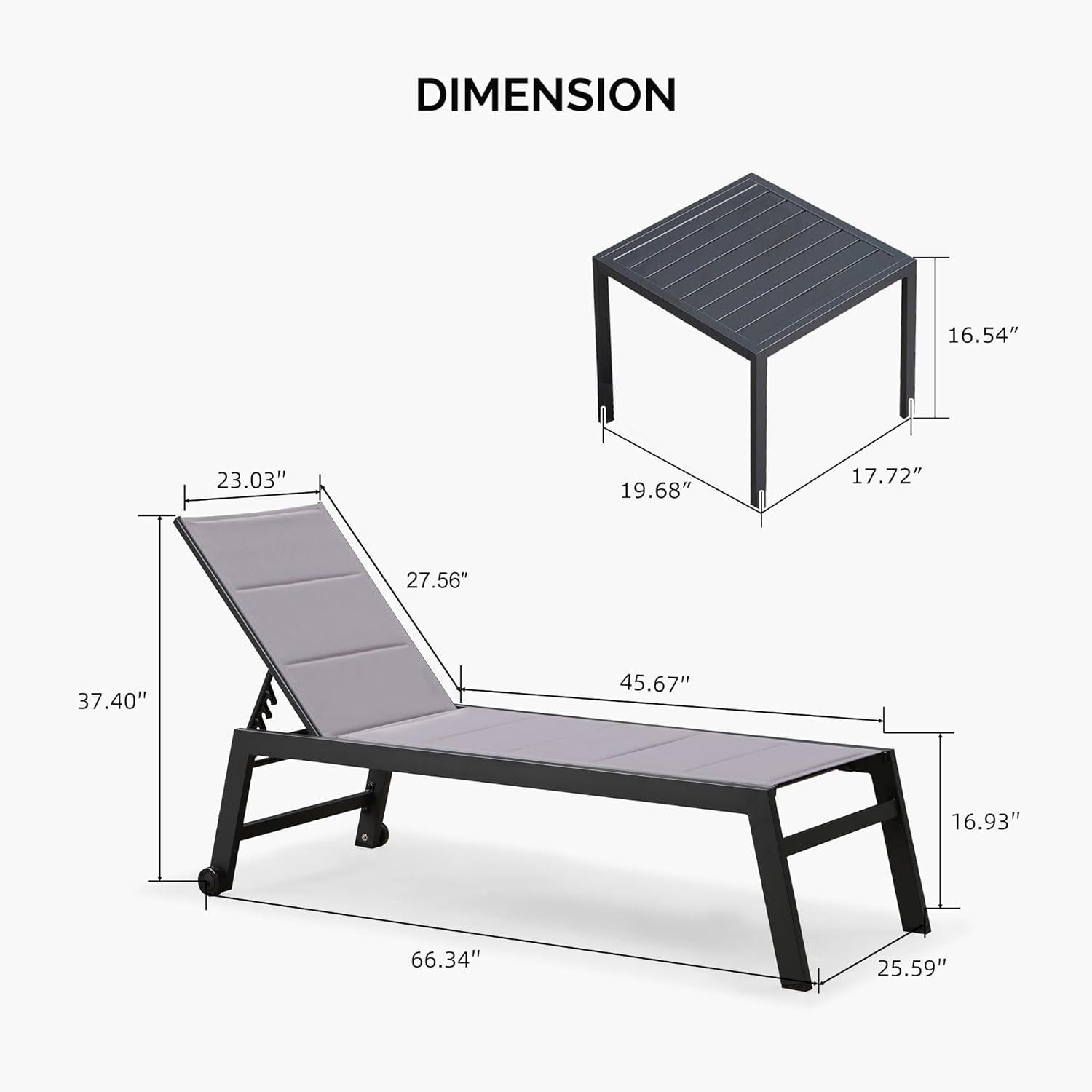 【SALE】PURPLE LEAF Outdoor Chaise Lounge Aluminum with Side Table and Wheels Reclining Chair