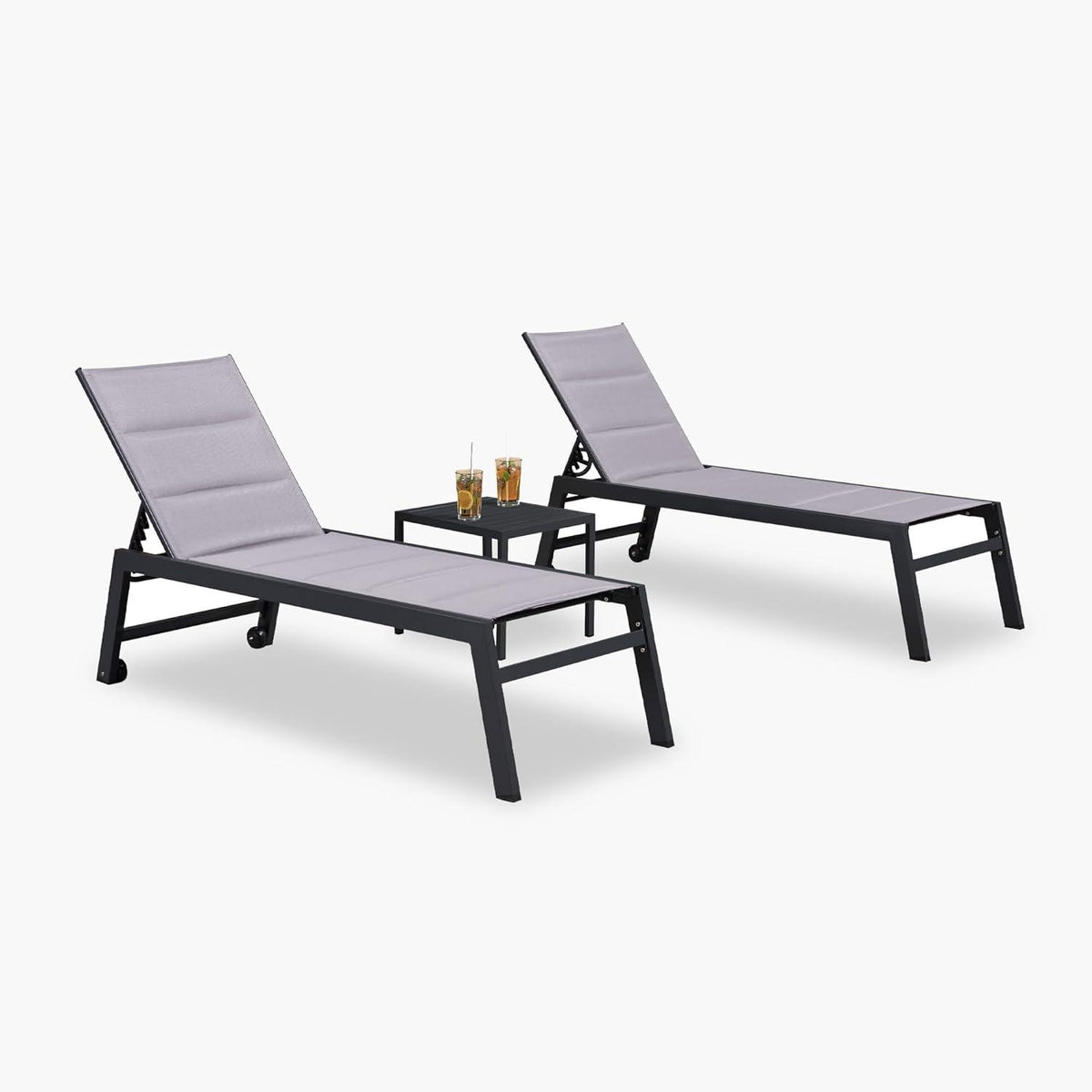 【SALE】PURPLE LEAF Outdoor Chaise Lounge Aluminum with Side Table and Wheels Reclining Chair