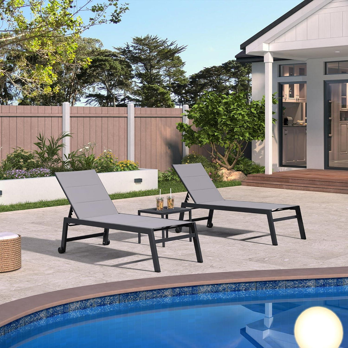 【SALE】PURPLE LEAF Outdoor Chaise Lounge Aluminum with Side Table and Wheels Reclining Chair