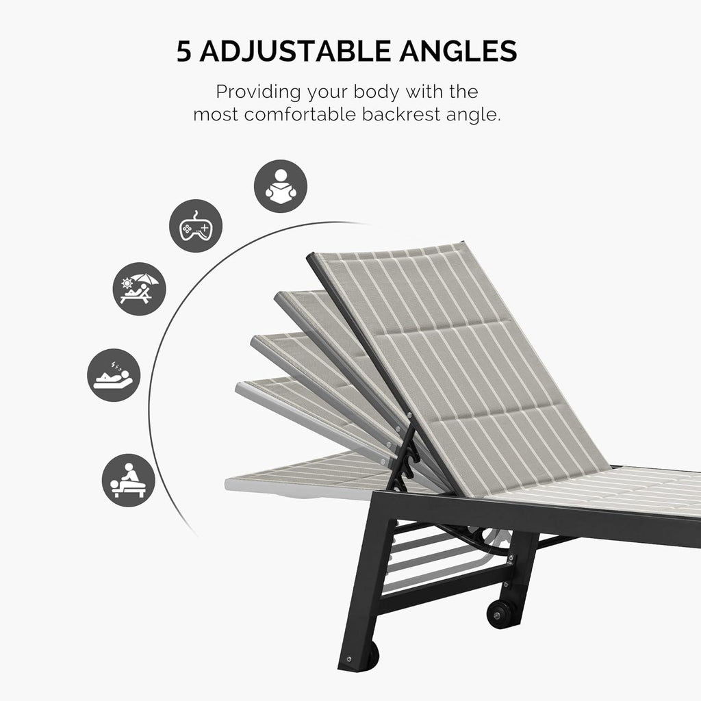 【SALE】PURPLE LEAF Outdoor Chaise Lounge Aluminum with Side Table and Wheels Reclining Chair