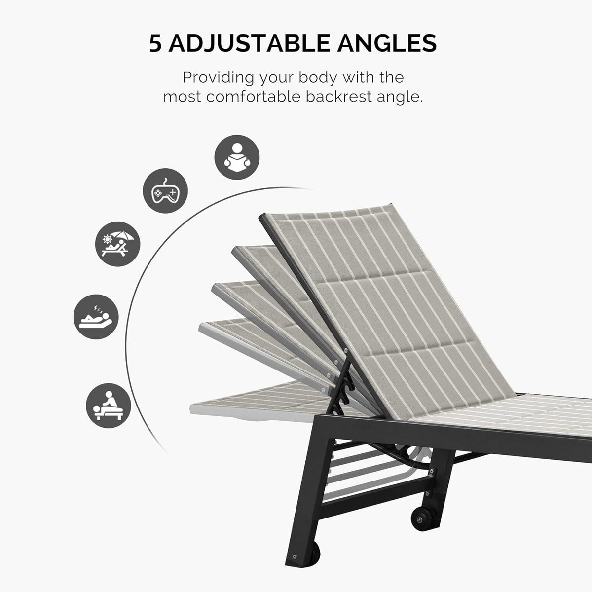 【SALE】PURPLE LEAF Outdoor Chaise Lounge Aluminum with Side Table and Wheels Reclining Chair