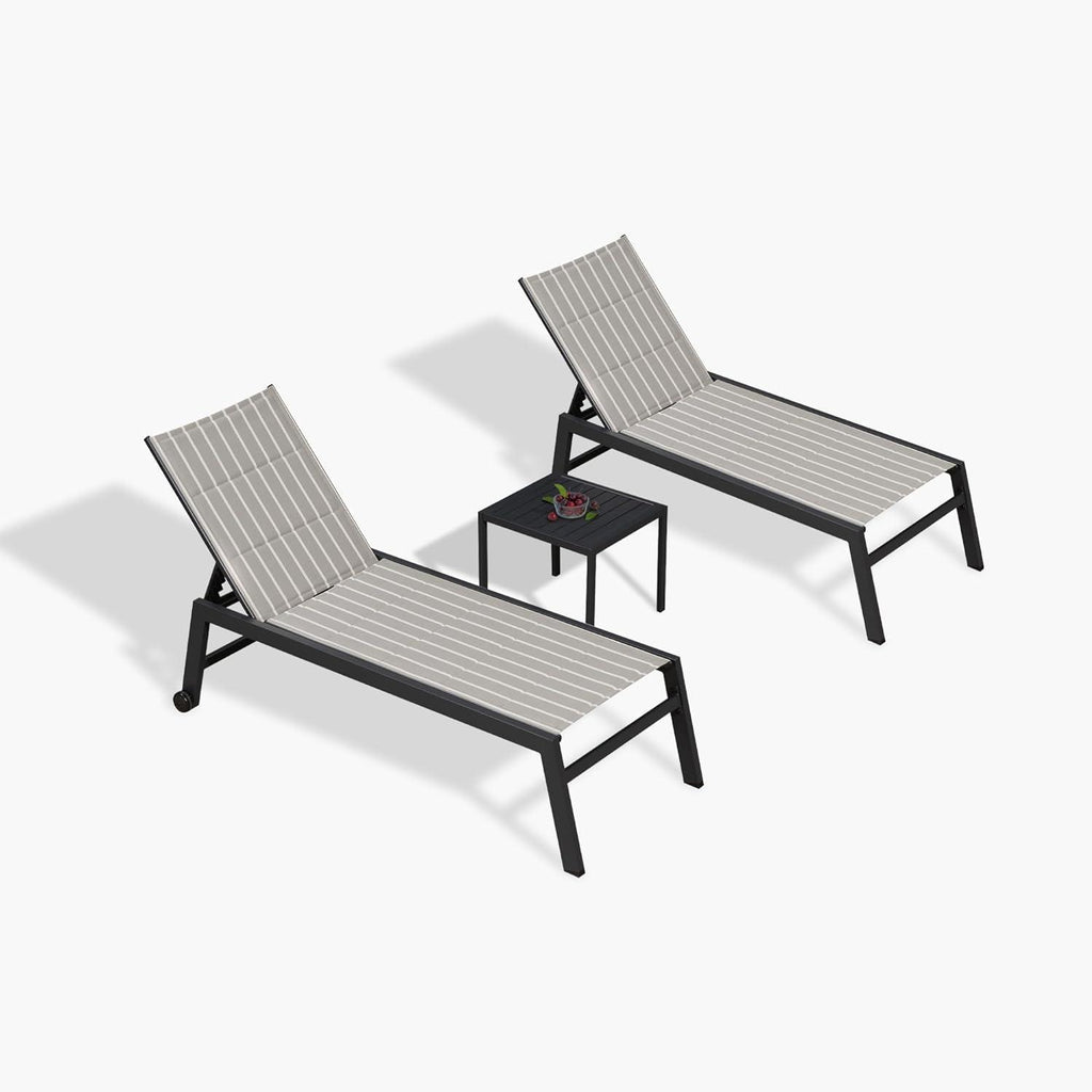 【SALE】PURPLE LEAF Outdoor Chaise Lounge Aluminum with Side Table and Wheels Reclining Chair