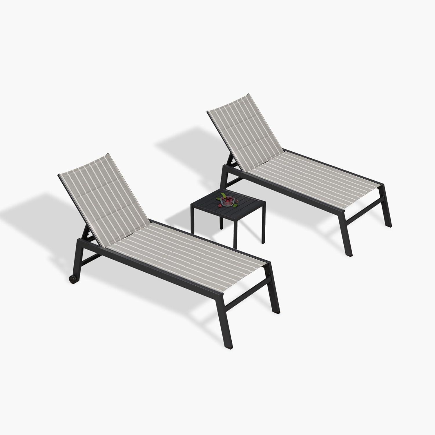 【SALE】PURPLE LEAF Outdoor Chaise Lounge Aluminum with Side Table and Wheels Reclining Chair