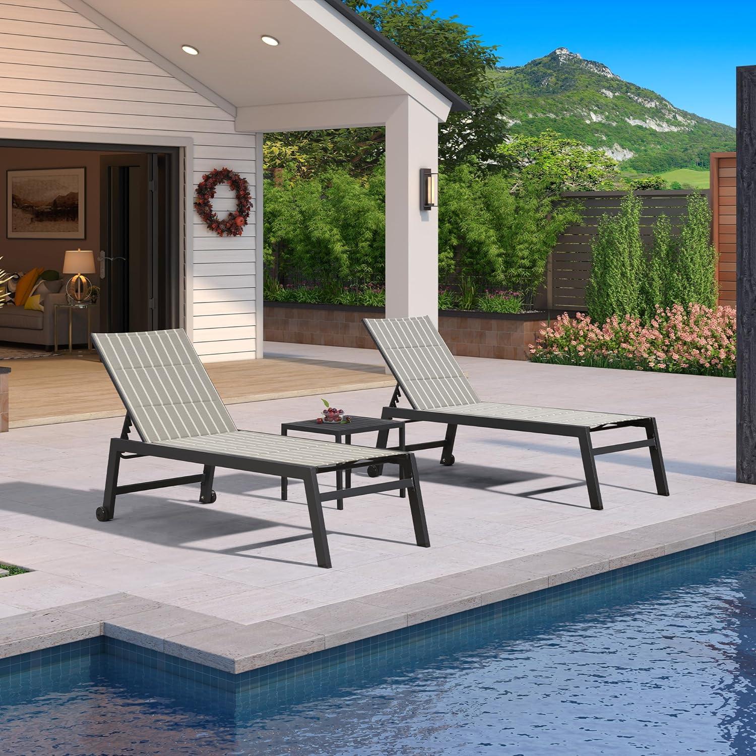 【SALE】PURPLE LEAF Outdoor Chaise Lounge Aluminum with Side Table and Wheels Reclining Chair
