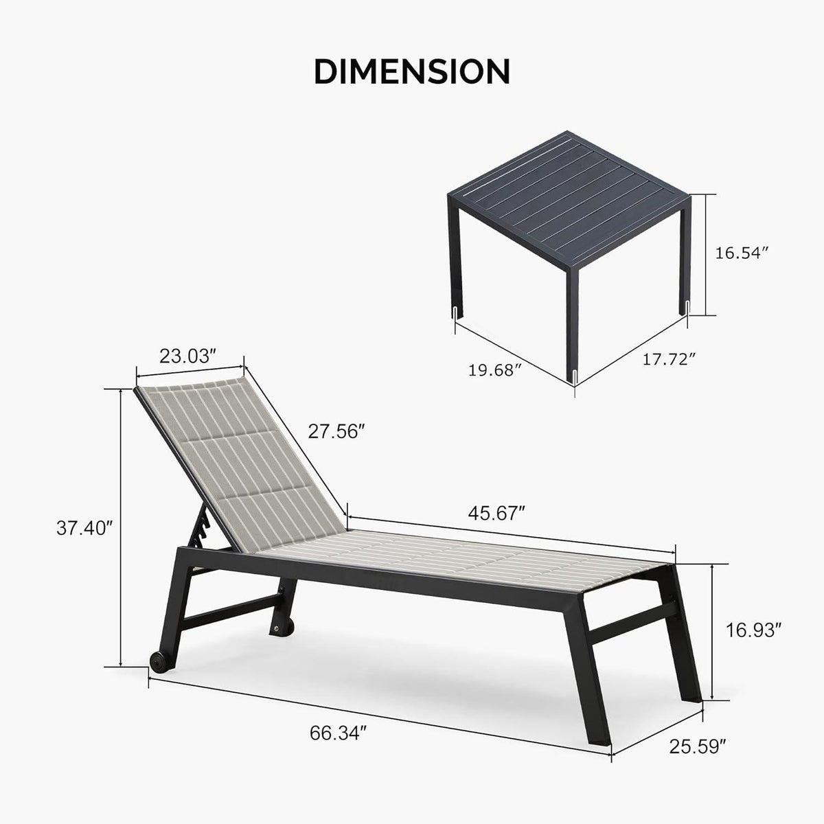 【SALE】PURPLE LEAF Outdoor Chaise Lounge Aluminum with Side Table and Wheels Reclining Chair